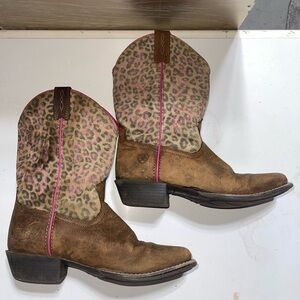 Leopard Print Western Boots with Pink Trim